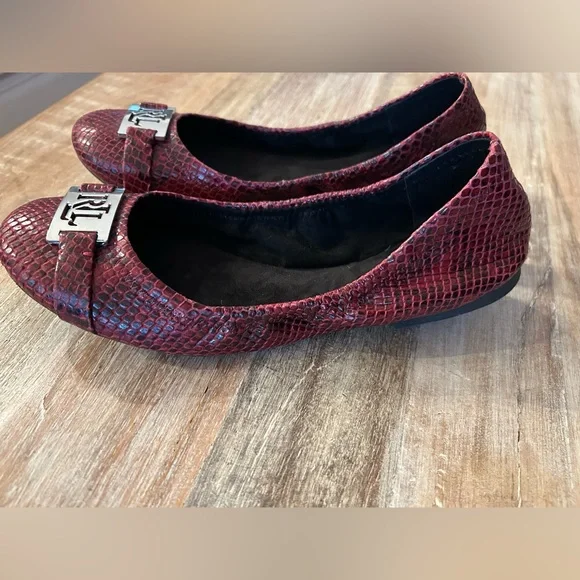 Ralph Lauren RLL Burgundy / Red Snakeskin Ballet Flat Slip On Shoe, Size 8.5 B - Picture 5 of 13